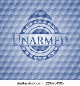 Unarmed blue emblem with geometric background.