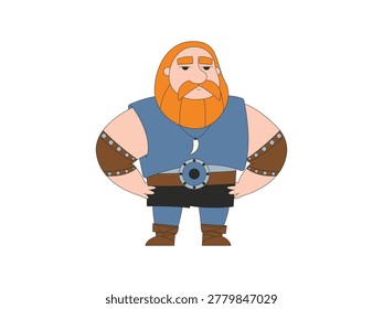 Unarmed brawler, no helmet, red hair or beard, tooth necklace, studded bracers, hands on hips.
