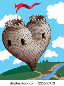 Unassailable medieval tower in the form of heart. Eps8. CMYK. Organized by layers. Global colors. Gradients free.