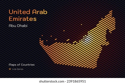 Unated Arab Emirates Map with a capital of Abu Dhabi Shown in a gold Line Pattern