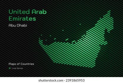 Mapa de Emiratos Árabes Unidos con capital de Abu Dhabi mostrado en un patrón de línea verde