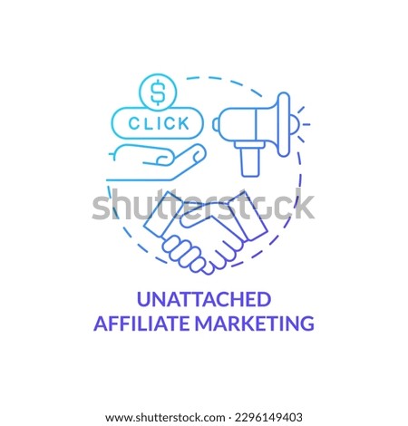 Unattached affiliate marketing blue gradient concept icon. Pay per click system. Sales program abstract idea thin line illustration. Isolated outline drawing. Myriad Pro-Bold font used Stockfoto © 