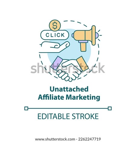 Unattached affiliate marketing concept icon. Pay per click. Sales program abstract idea thin line illustration. Isolated outline drawing. Editable stroke. Arial, Myriad Pro-Bold fonts used Stockfoto © 