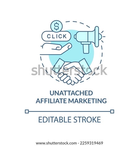 Unattached affiliate marketing turquoise concept icon. Pay per click. Sales program abstract idea thin line illustration. Isolated outline drawing. Editable stroke. Arial, Myriad Pro-Bold fonts used Stockfoto © 
