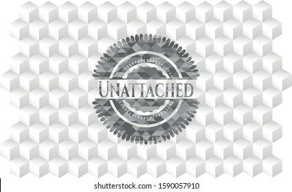 Unattached grey badge with geometric cube white background
