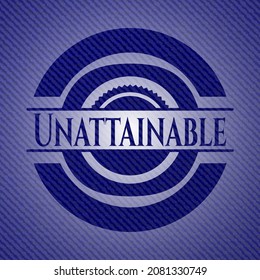 Unattainable emblem with jean high quality background. Vector Illustration. Detailed. 