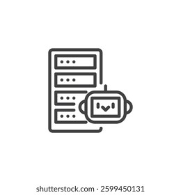 Unattended Automation line icon. linear style sign for mobile concept and web design. Robot and data server outline vector icon. Symbol, logo illustration. Vector graphics
