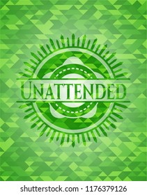 Unattended green emblem with triangle mosaic background