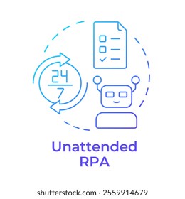 Unattended RPA blue gradient concept icon. Software operating independently of human intervention. Robotization. Round shape line illustration. Abstract idea. Graphic design. Easy to use in article