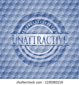 Unattractive blue emblem or badge with abstract geometric polygonal pattern background.