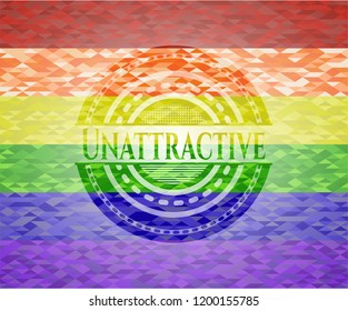 Unattractive emblem on mosaic background with the colors of the LGBT flag