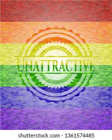 Unattractive emblem on mosaic background with the colors of the LGBT flag