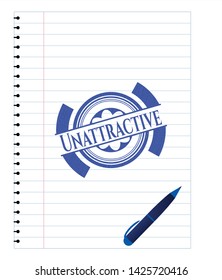 Unattractive pen strokes emblem. Blue ink. Vector Illustration. Detailed.