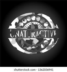 Unattractive written on a grey camouflage texture