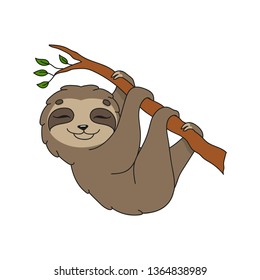 Unau. Cute flat vector illustration in childish cartoon style. Funny character. Isolated on white background.