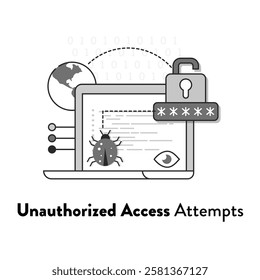 Unauthorized Access Attempts Cybersecurity Icon – Hacking, Data Breach, and Online Security illustration. Clean Style Editbable Stroke and Colors.