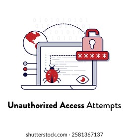 Unauthorized Access Attempts Cybersecurity Icon – Hacking, Data Breach, and Online Security illustration. Editbable Stroke and Colors.