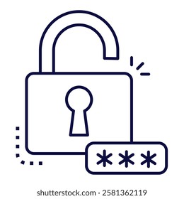 Unauthorized Access Icon, Password Hacking and Security Breach Symbol