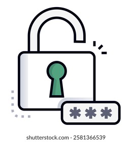 Unauthorized Access Icon, Password Hacking and Security Breach Symbol