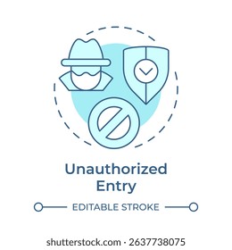 Unauthorized entry soft blue concept icon. Physical security threat and risk. Access to restricted area. Round shape line illustration. Abstract idea. Graphic design. Easy to use in booklet