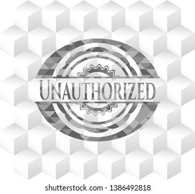 Unauthorized grey emblem. Retro with geometric cube white background