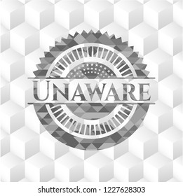 Unaware realistic grey emblem with geometric cube white background