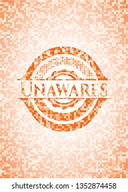 Unawares orange tile background illustration. Square geometric mosaic seamless pattern with emblem inside.