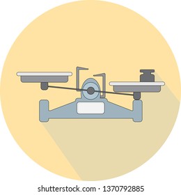 unbalanced scales with a load on one of the bowls. weight determination