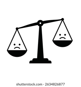 Unbalanced scales showing sad faces weighing down.