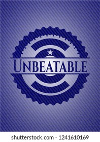 Unbeatable badge with denim background