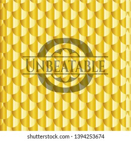 Unbeatable golden badge. Scales pattern. Vector Illustration. Detailed.