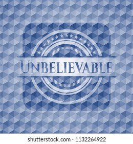 Unbelievable blue emblem with geometric pattern background.