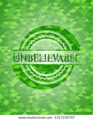 Unbelievable green emblem with mosaic background