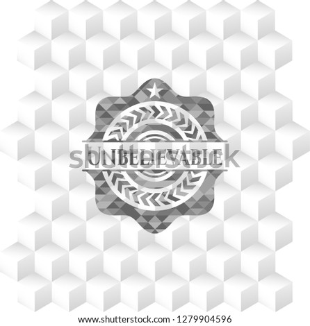 Unbelievable realistic grey emblem with cube white background