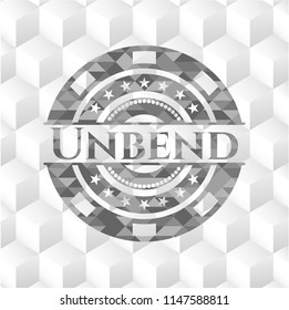 Unbend grey emblem with geometric cube white background