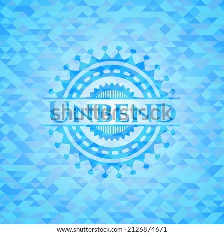 Unbend light blue emblem. Mosaic background. 