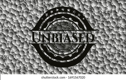 Unbiased dark icon or emblem with grey bubbles background. Vector Illustration. Detailed. 