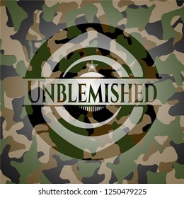 Unblemished written on a camouflage texture