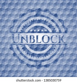 Unblock blue emblem with geometric pattern. Vector Illustration. Detailed.