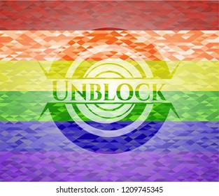 Unblock on mosaic background with the colors of the LGBT flag