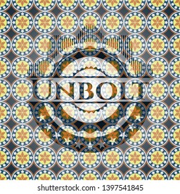 Unbolt arabic style badge. Arabesque decoration.
