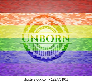 Unborn on mosaic background with the colors of the LGBT flag