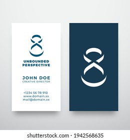 Unbounded Perspective Abstract Modern Vector Logo and Business Card Template. Infinity Symbol in a Negative Space Flat Style. Premium Stationary Realistic Mock Up. Isolated.