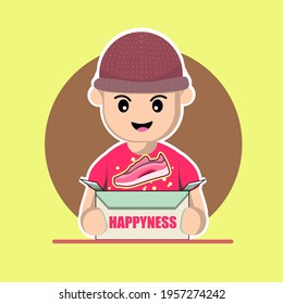 Unboxing box gift shoes vector illustration