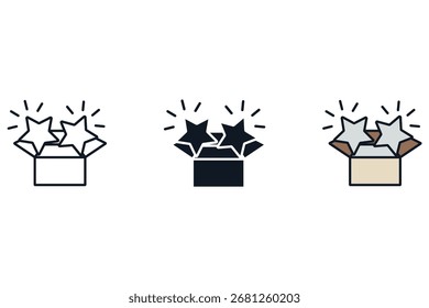 Desempaquetar iconos de regalo. Iconos simples del vector con el fondo. Diseño de estilo plano