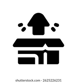 unboxing glyph icon. Strong and solid vector icon for websites, mobile interfaces, presentations, and visual branding. High quality and easy to edit.