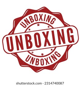 Unboxing grunge rubber stamp on white background, vector illustration