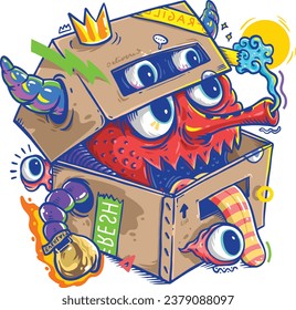 Unboxing Halloween Prank Box Vector Design