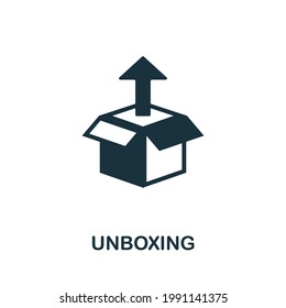 Unboxing icon. Monochrome simple element from manufacturing collection. Creative Unboxing icon for web design, templates, infographics and more