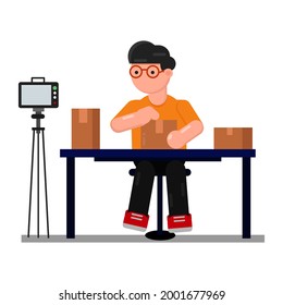 unboxing package product icon illustration vector graphic